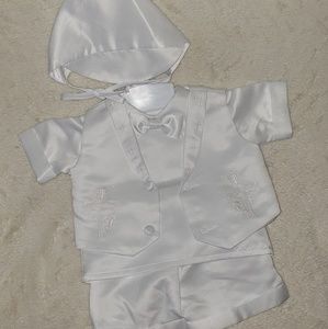 Infant toddler boys christening Baptism Vest Set